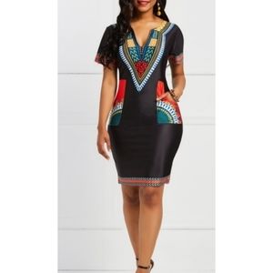 African Print Bodycon Dress NWT
